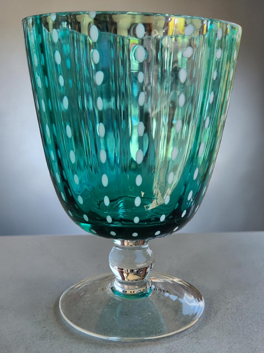 Anthropologie Teal & Amber Glassware Set of 4 | Two-Tone Mid Century Modern - Picture 2 of 7